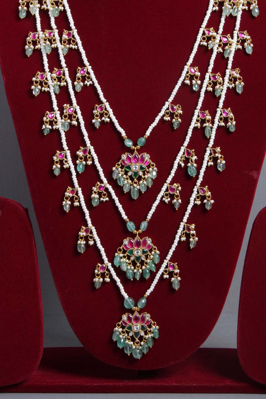 3 Layer Lotus Kundan Panchalada Haram Design 2 - N1368