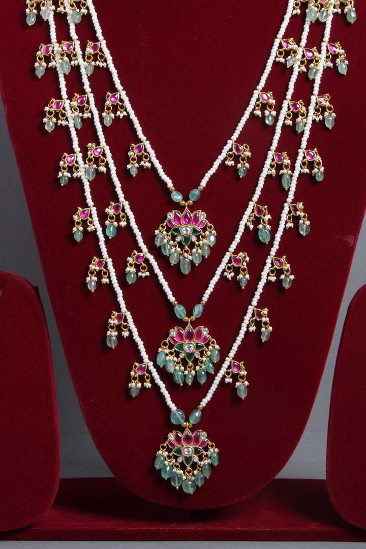 3 Layer Lotus Kundan Panchalada Haram Design 2 - N1368