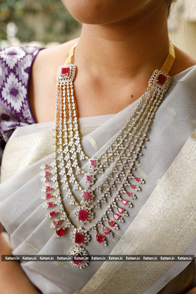 American Diamond Layered Ruby Stone Haram