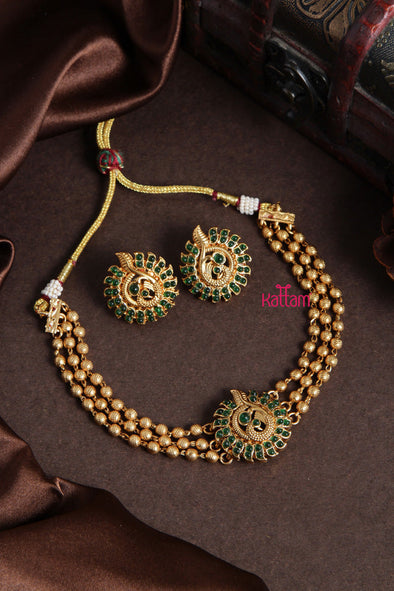 Budgetted Green Peacock Goldtone Choker