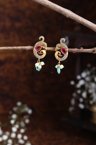 Ethnic Peacock Blue Small Earring