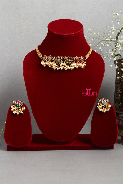 Full Ruby Green Lotus Beaded Choker