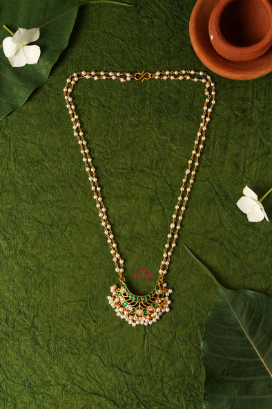 Green Antique Jadau Mala 18 Inches (No Earring)