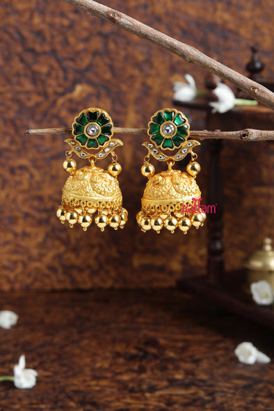 Green Petals Kundan Jhumka