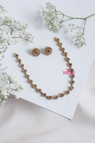 Simple AD Ruby white Floral Choker