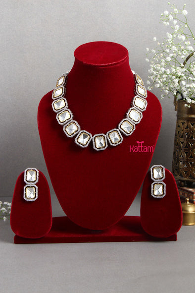 Premium AD Stone Rectangular Necklace