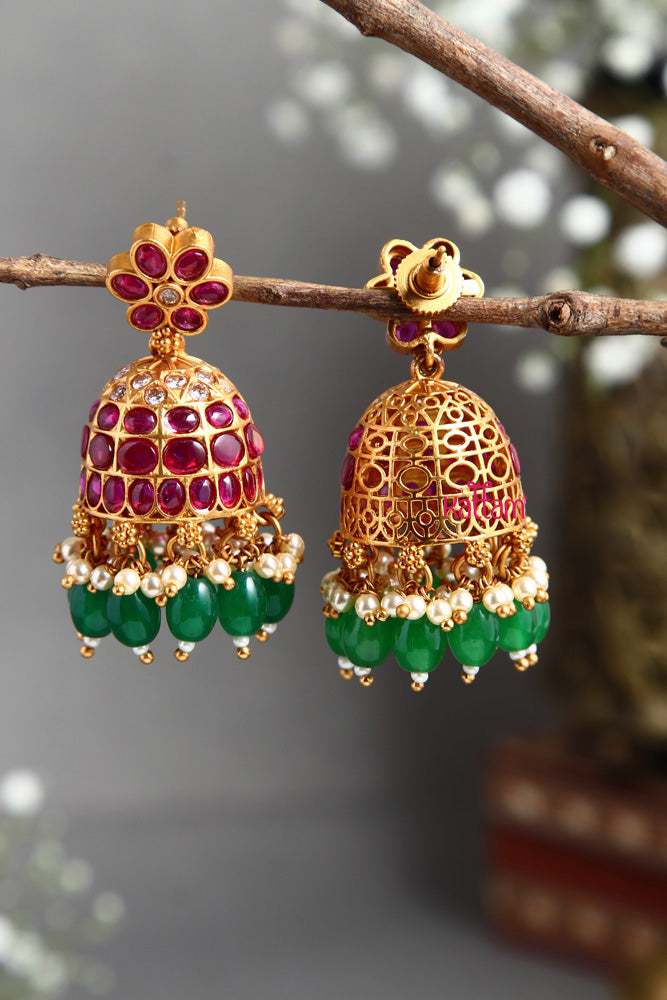 Ruby Emerald Drops Jhumka