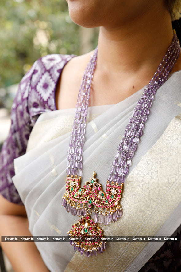 Kundan Jadau Purple Beaded Haram (No Earring)