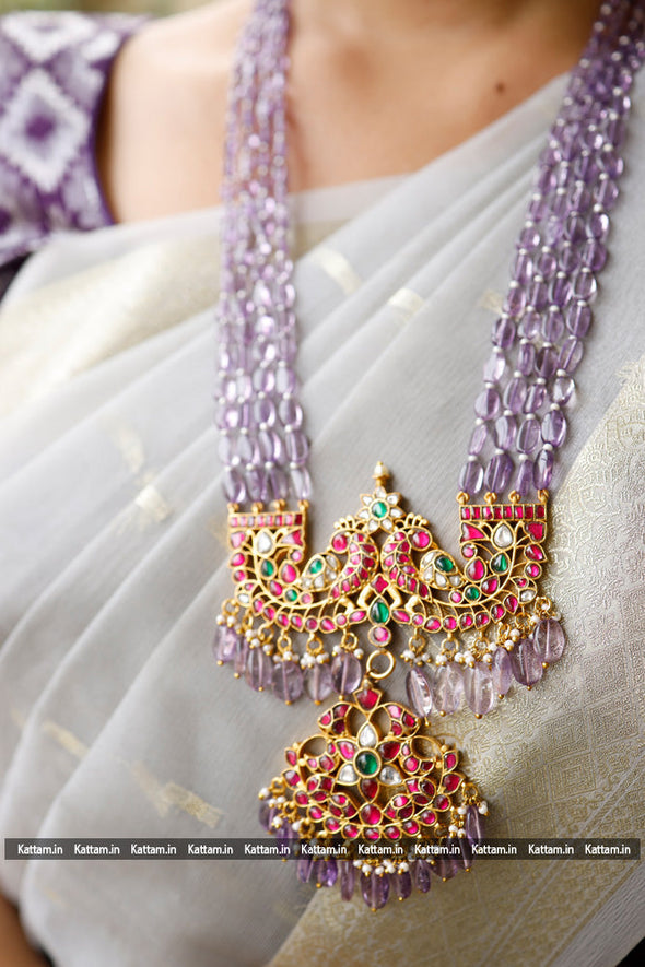 Kundan Jadau Purple Beaded Haram (No Earring)