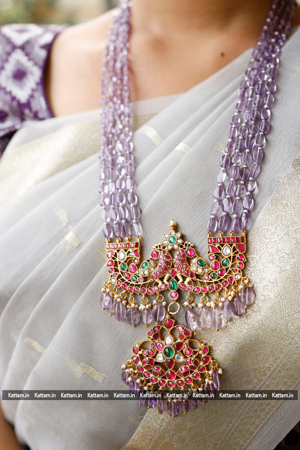 Kundan Jadau Purple Beaded Haram (No Earring)