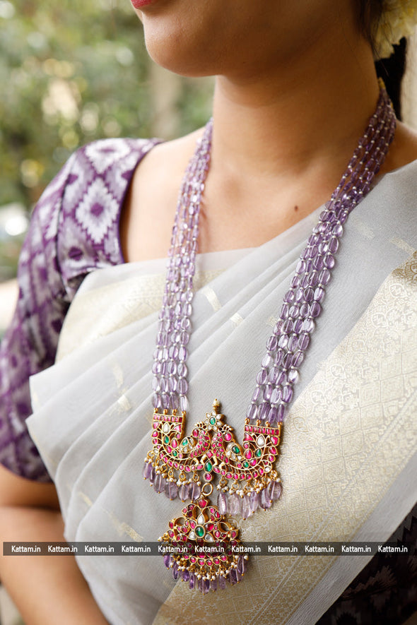 Kundan Jadau Purple Beaded Haram (No Earring)