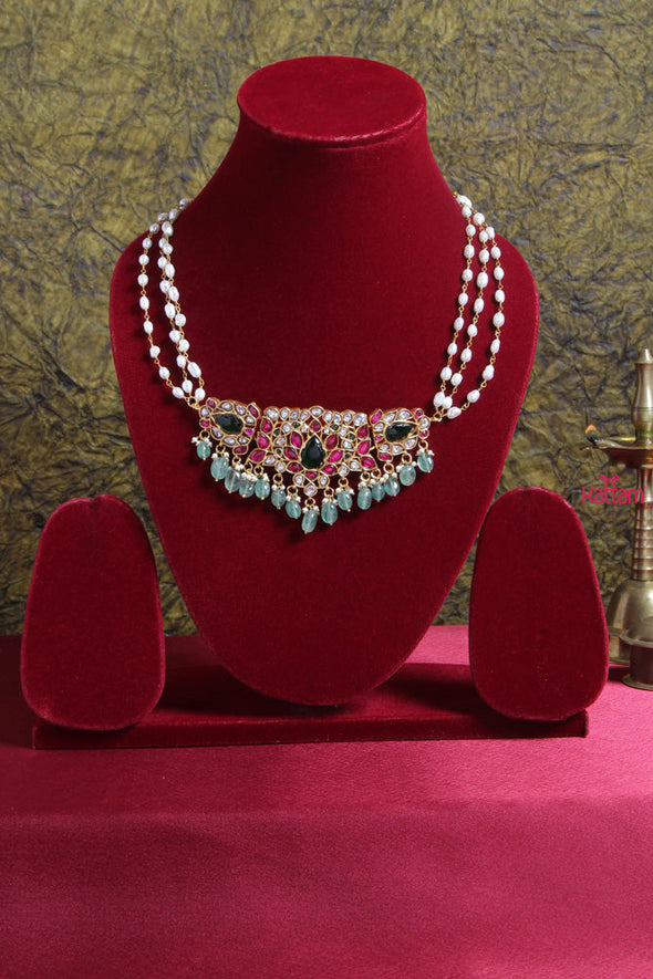 Kundan Jadau Rice Pearl Green Beads Choker