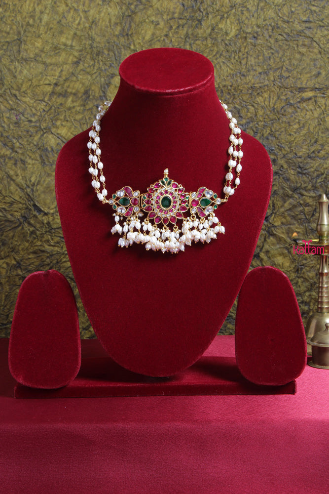 Kundan Jadau Rice Pearl Oval Choker 1