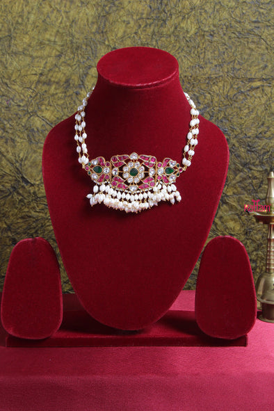 Kundan Jadau Rice Pearl White Flower Choker