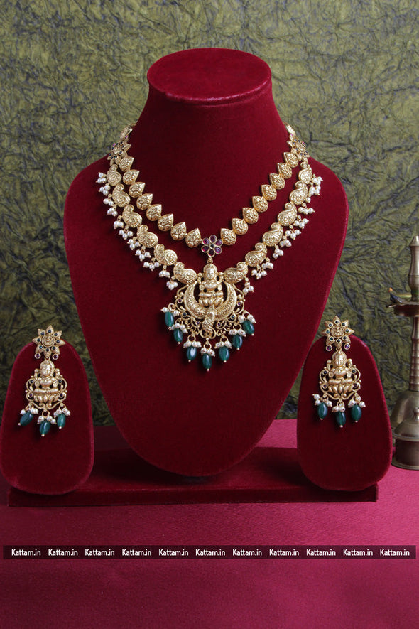 Layered Lakshmi Green Beads Necklace
