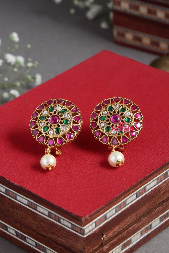Multistone Kundan Pearl Drop Earring