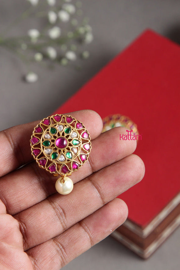 Multistone Kundan Pearl Drop Earring