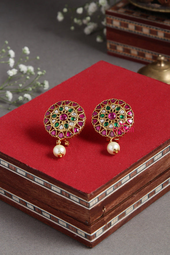 Multistone Kundan Pearl Drop Earring