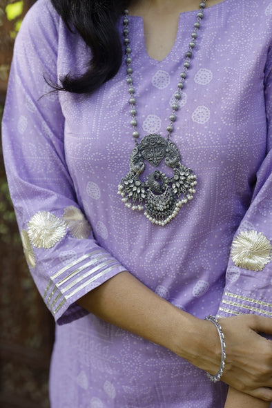 Oxidised Elegant Peacock Pendant Long Chain (No Earring)