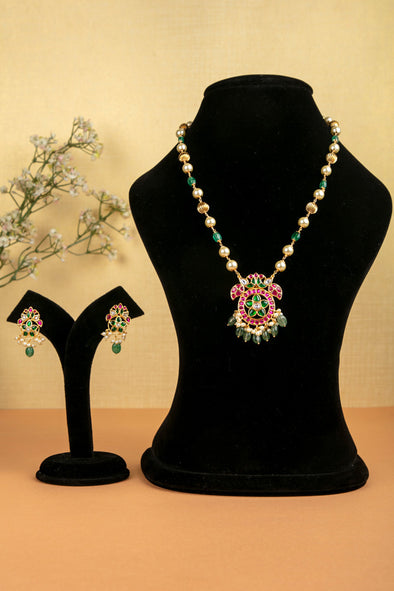 Kundan Jadau Multi Stone Flower Pendnat Mala