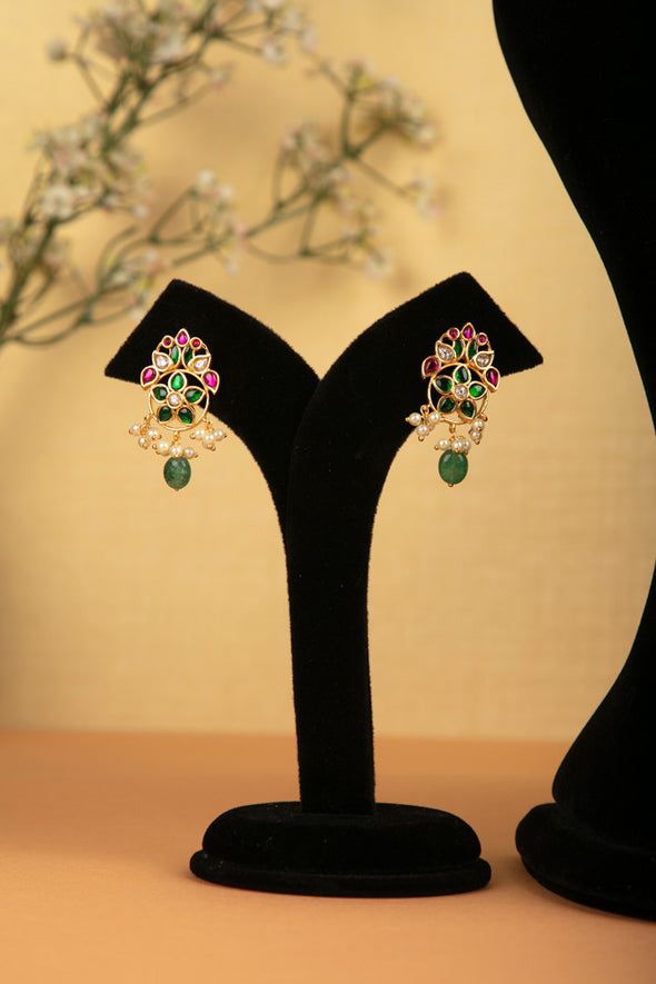 Kundan Jadau Multi Stone Flower Pendnat Mala