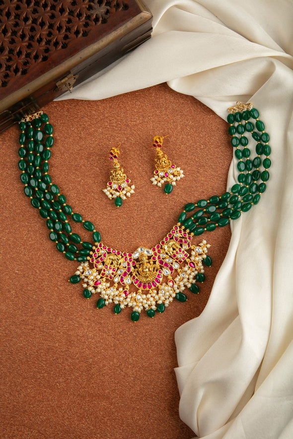 Premium Goddess Kundan Emerald Necklace