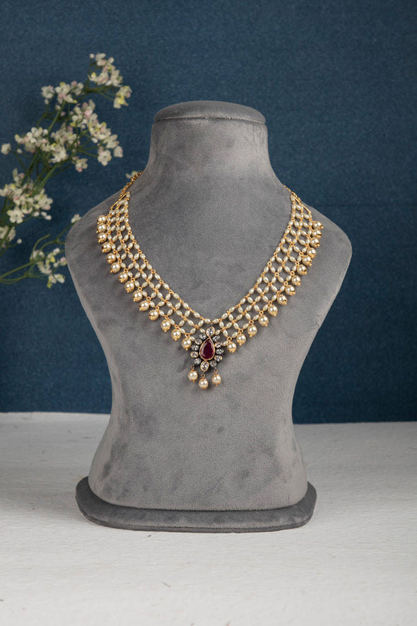Nested Pearl Drop Stone Necklace