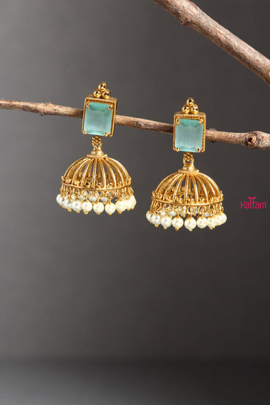 Pastle Blue Pearl Jhumka