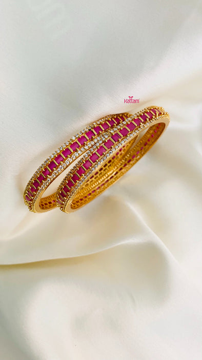 Pink White Stone Bangle Set