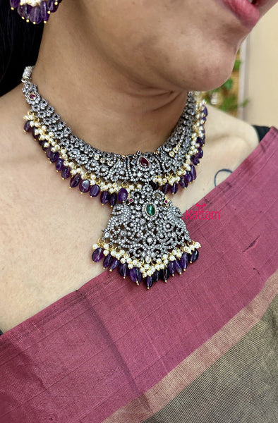Premium Victorian Diamond Purple Beads Necklace