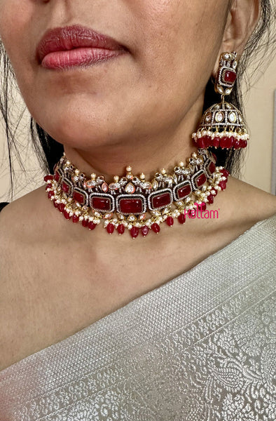 Premium Victorian Diamond Red Elephant Choker