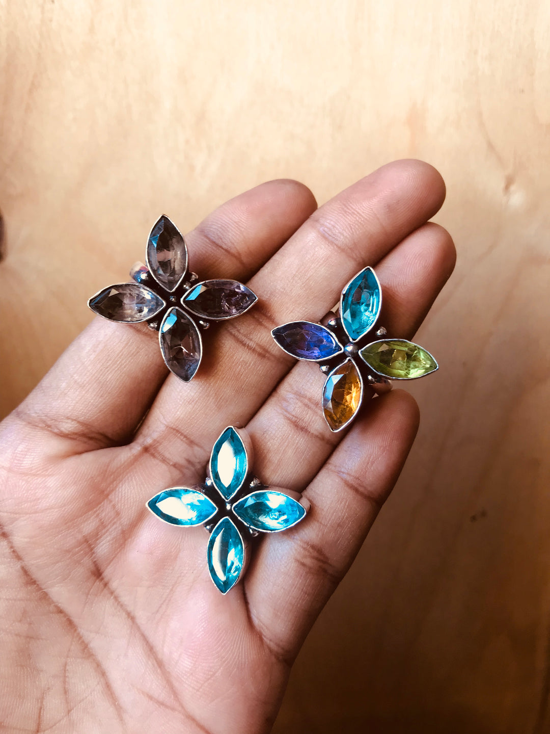 Crystal Flower Rings(Colours Avaialble) - Kattam Jewellery Instagram Store