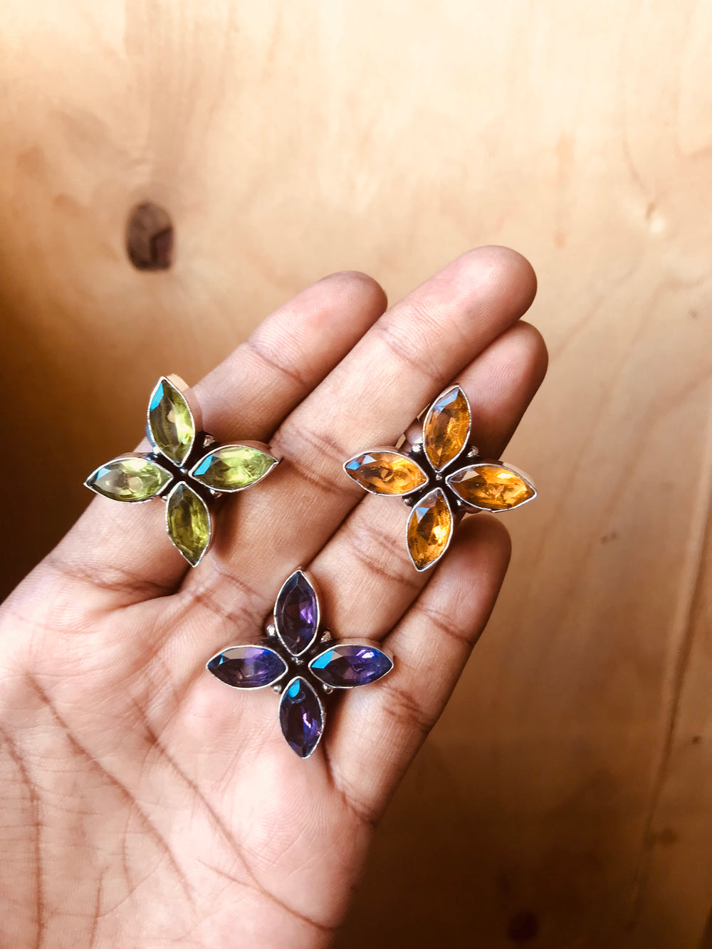 Crystal Flower Rings(Colours Avaialble) - Kattam Jewellery Instagram Store