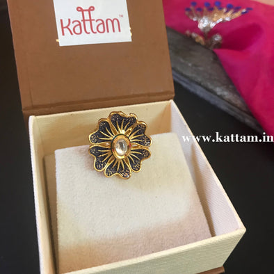 Colourful Floral Kundan Ring(Blue,Pink,Violet) - Kattam Jewellery Instagram Store