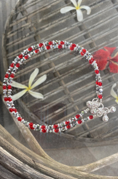 Red Grey Crystal Bead Anklet