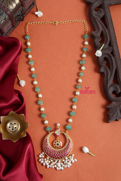 Ruby White Chanbali Kundan Jadau Handcrafted Chain (No Earrings)
