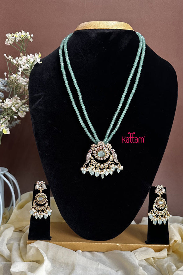 Victorian AD Stone Peacock Crystal Beads Chain