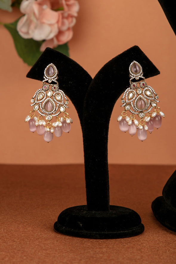 Victorian Diamond Stone Double Parrot Pendant Pink Bead Haram