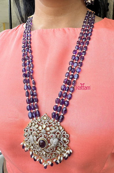 Victorian Stones Purple Bead Haram With Earrings
