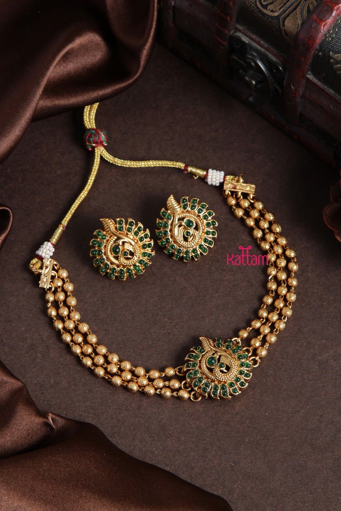 Budgetted Green Peacock Goldtone Choker - N2061