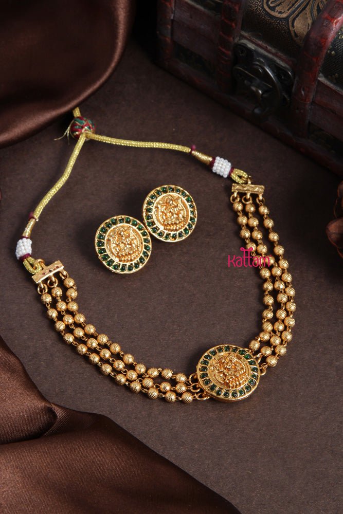 Budgetted Laksmi Green Coin Gold Choker - N2067