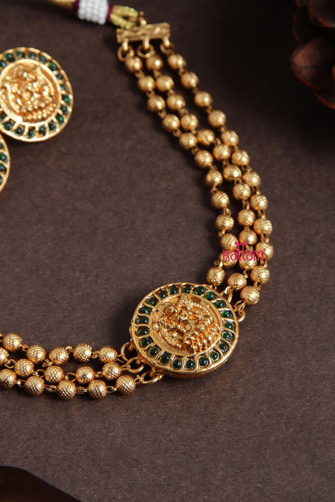 Budgetted Laksmi Green Coin Gold Choker - N2067