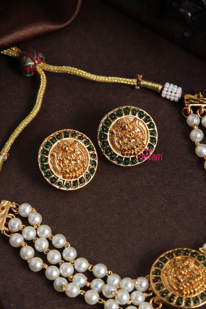 Budgetted Laksmi Green Coin Pearl Choker - N2066