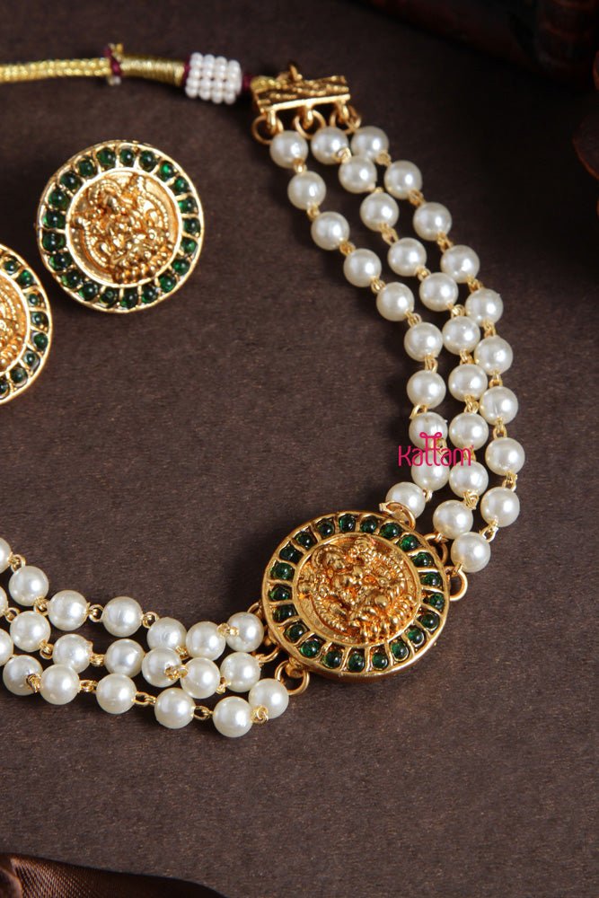 Budgetted Laksmi Green Coin Pearl Choker - N2066