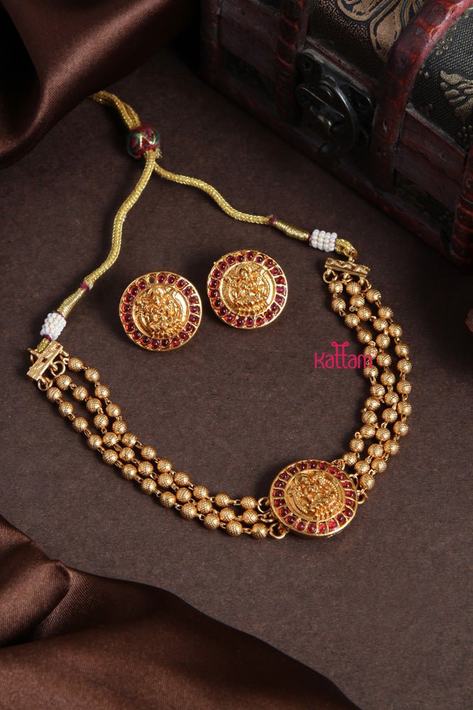 Budgetted Laksmi Ruby Coin Gold Choker - N2064G
