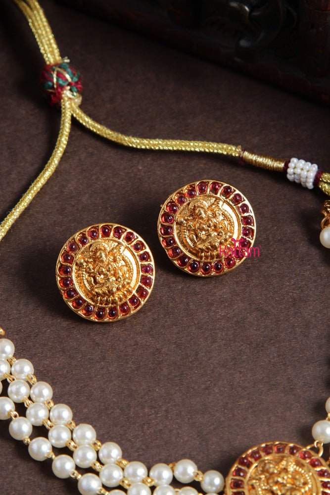 Budgetted Laksmi Ruby Coin Pearl Choker - N2064