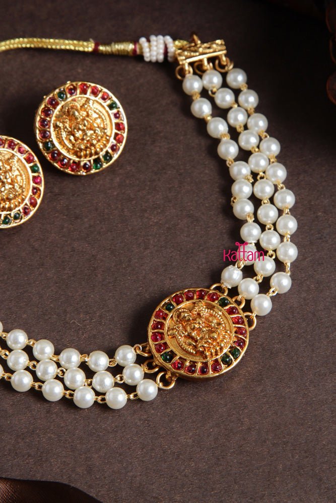 Budgetted Laksmi Rubygreen Coin Pearl Choker - N2062