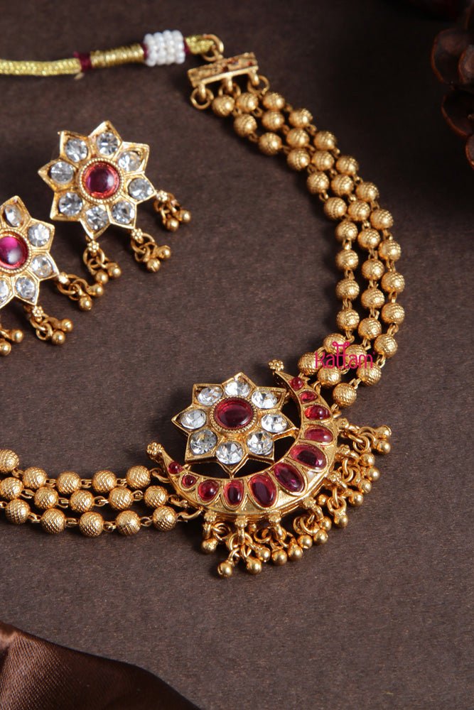 Budgetted Ruby Halfmoon Gold Choker - N2065R