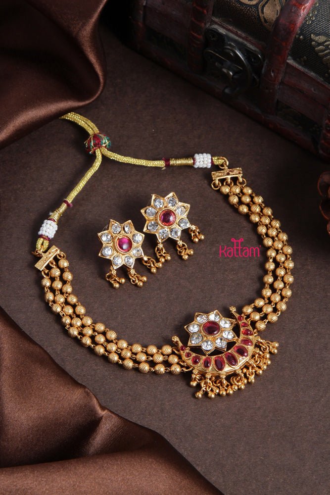 Budgetted Ruby Halfmoon Gold Choker - N2065R