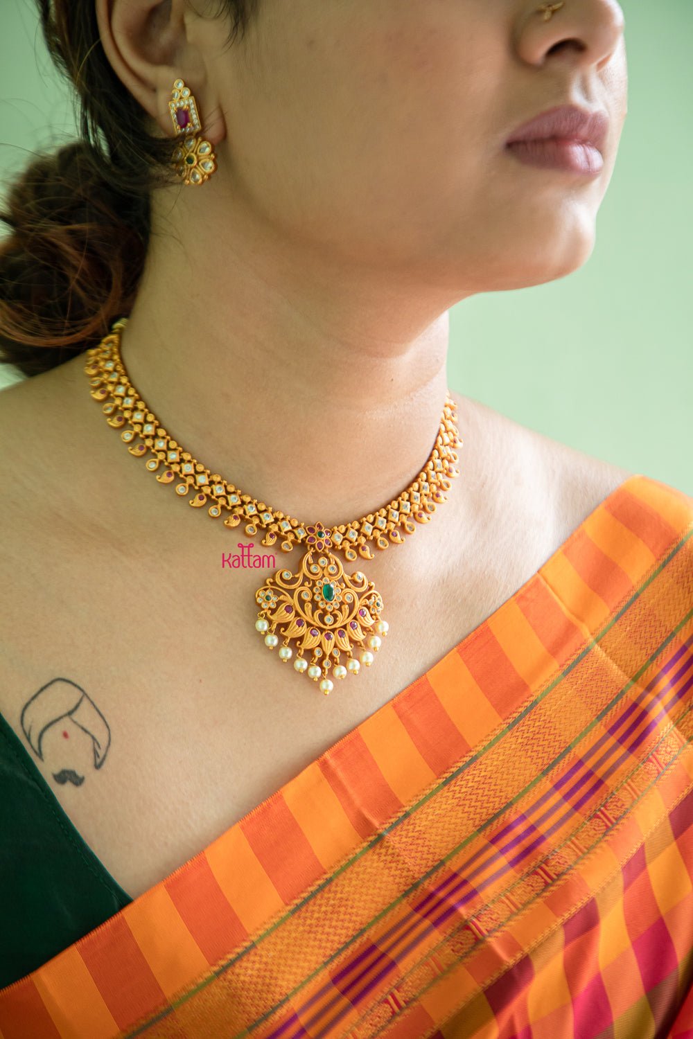 Elegant Matt Pendant Semi Bridal Necklace Set - N505